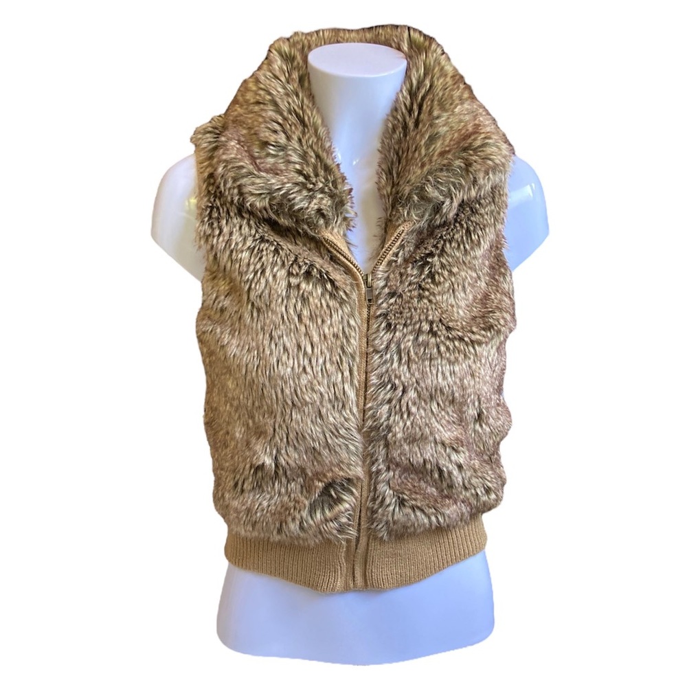 Red Camel Brown Faux Fur Zip Up Vest with Pockets